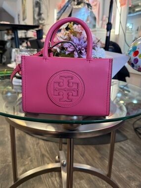 Tory Burch Hot Pink Small Tote with Signature Logo
